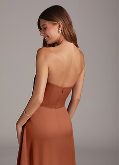 Azazie Wren Jurken voor bruidsmeisjes Converteerbaar Jurk van Stretch Satijn met A-Lijn Strapless Ceder Roos image4