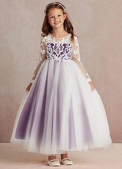 Azazie Elodie Flower Girl Dresses Ivory Grape Ball-Gown Lace Dress image3
