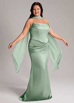 Azazie Sorrel Vestidos de damas de honor Vestido de Agave de Satén Elástico de Corte Sirena Convertible con Sin tirantes image9