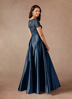 Azazie Adina vestidos de madre de la novia Vestido de Azul Marino Oscuro de Satén Metálico de Corte En A con Encaje image2
