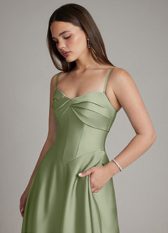 Azazie Meleena Bridesmaid Dresses Pistachio A-Line Strapless Stretch Satin Dress image2