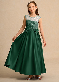 Azazie Candy Girl vestidos de niña de las flores Vestido de Verde Oscuro de Satin Mate de Princesa con Lazo image4