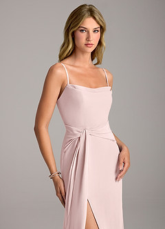 Azazie Tahlia Bridesmaid Dresses Blushing Pink A-Line with Belt Chiffon Dress image2