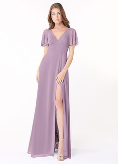 Azazie Kimber Bridesmaid Dresses Wisteria A-Line Flounce Sleeve Chiffon Dress image1