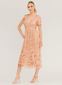 Light Up Beauty Rose Gold Floral Sequin Short Sleeve Maxi Dress image4