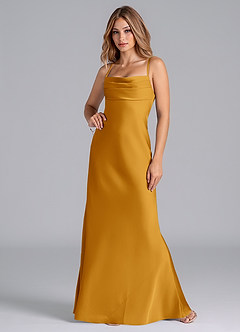Azazie Seema Bridesmaid Dresses Butterscotch Mermaid Corset Stretch Satin Dress image4