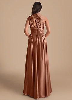 Azazie Charlize Bridesmaid Dresses Bronzer A-Line One Shoulder Metallic Satin Dress image2
