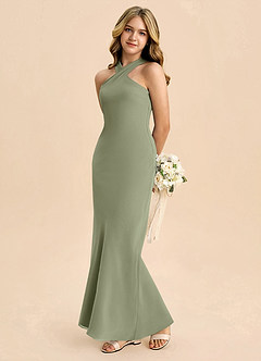 Azazie Doretta Junior Dusty Sage Sheath Pleated Chiffon Dress image1