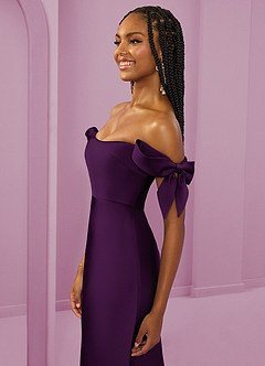 Barbie ♥ Azazie Bridesmaid Dresses Grape Sheath Off the Shoulder Stretch Satin Convertible Dress image6
