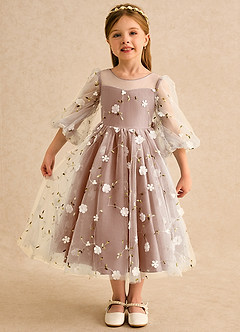 Azazie Elowen Flower Girl Dresses Bronzer A-Line Sweetheart Neckline Lace Dress image1