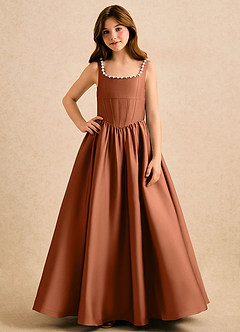 Azazie Enid Girls Formal Flower Girl Klänningar Klä A-Line i Stretch Satin Pärlbesatt image4