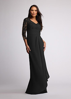 Azazie Joan Mother of the Bride Dresses Black Sheath V-Neck Lace Chiffon Dress image1