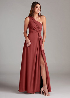 Azazie Brooke Robes de demoiselle d'honneur Robe Trapèze en Mousseline de soie Asymétrique Terracotta image4