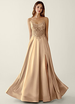 tan prom dress KissProm Mermaid Satin Long with Slit, Golden / 14 The off Amazon.com: Ever-Pretty Women's Prom Dress