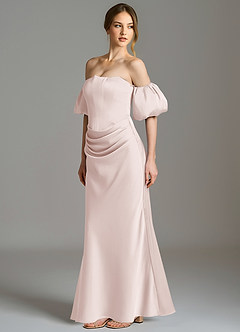 Azazie Kacey Bridesmaid Dresses Blushing Pink Mermaid Off the Shoulder Stretch Satin Dress image3