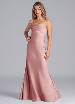 Azazie Seema Vestidos de damas de honor Vestido de Rosa Polvorienta de Satén Elástico de Corte Sirena con Corsé image5