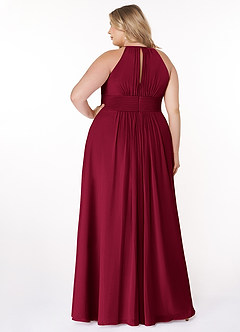 Azazie Bonnie Bridesmaid Dresses Burgundy A-Line Keyhole Ruched Chiffon Dress image2