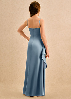 Azazie Cannoli Girls Formal Blumenmädchenkleider A-Linie Plissee Stretch-Satin Kleid Staubblau image2