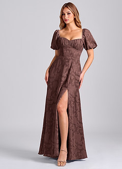 Azazie Mirian Bridesmaid Dresses Espresso A-Line Sweetheart Neckline Floral Burnout Dress image4