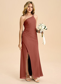 Azazie Eren Junior A-Linie Plissee Chiffon Kleid Rotbraun image3