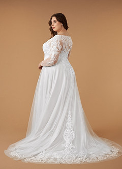 Azazie Essy Wedding Dresses Diamond White A-Line V-Neck Sequins Tulle Dress image9