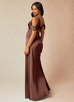 Azazie Rhea Maternity Bridesmaid Dresses A-Line Off-The-Shouler Pleated Stretch Satin Floor-Length Dress image9