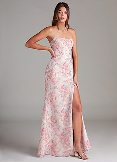 Azazie Leonis Bridesmaid Dresses Abstract Watercolor Floral Sheath Strapless Chiffon Convertible Dress image5