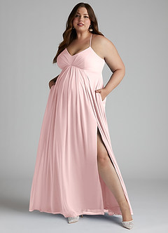 Azazie Annabelle Maternity Bridesmaid Dresses A-Line V-Neck Pleated Mesh Floor-Length Dress image9