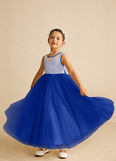 Azazie Tay Flower Girl Dresses Royal Blue A-Line Sequins Tulle Dress image6