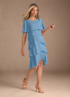Azazie Rita Mother of the Bride Dresses Steel Blue A-Line Scoop Beaded Chiffon Dress image3