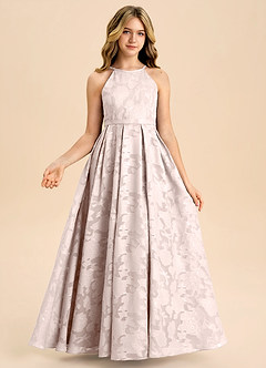 Azazie Arianthe Junior Blushing Pink A-Line Pleated Floral Burnout Dress image3