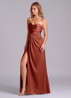 Azazie Sabrine Final Sale Terracotta A-Line Sweetheart Neckline Stretch Satin Dress image4