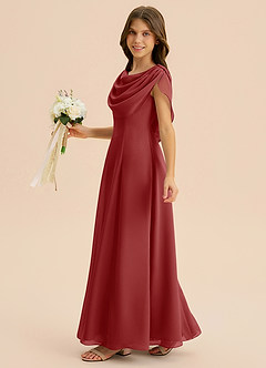 Azazie Lambie Junior Rust A-Line Pleated Chiffon Dress image4