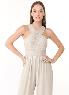 Azazie Berdie Robes de demoiselle d'honneur Combinaison en Mousseline de soie Dos nu Albâtre Blanc image5
