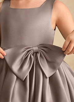 Azazie Jessie Flower Girl Dresses Taupe A-Line Bow Matte Satin Dress image7