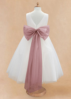 Azazie Kavi Flower Girl Dresses Ivory Dusty Rose A-Line Bow Matte Satin Dress image8