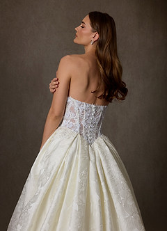 Azazie Genevieve Wedding Dresses Antique White Ball-Gown Strapless Floral Jacquard Dress image2