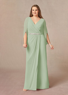 Azazie Belinda Mother of the Bride Dresses Dusty Sage A-Line V-Neck Pleated Chiffon Dress image8