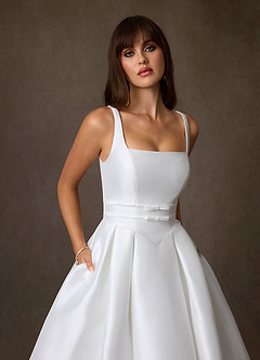 Azazie Cynthia Wedding Dresses Diamond White Ball-Gown with Pockets Stretch Mikado Dress image3