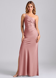 Azazie Marseli Bridesmaid Dresses Dusty Rose Mermaid One Shoulder Stretch Satin Dress image5