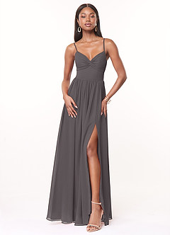 Azazie Zeya Bridesmaid Dresses Steel Grey A-Line V-Neck Pleated Chiffon Dress image1