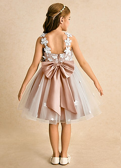 Azazie Junebug Flower Girl Dresses Ivory Champagne Rose Ball-Gown Lace Tulle Dress image1