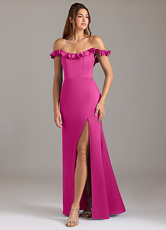 Azazie Callie Bridesmaid Dresses Fuchsia A-Line Ruched Stretch Satin Convertible Dress image5
