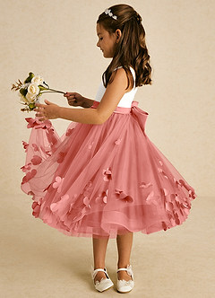 Azazie Sprout Flower Girl Dresses Salmon Pink A-Line Bow Tulle Dress image4