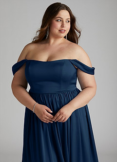 Azazie Morana Brautjungfernkleider Wandelbar A-Linie Schulterfrei Stretch-Satin Kleid Dunkelmarine image17