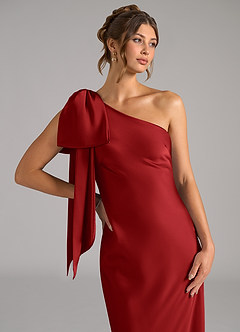Azazie Capri Jurken voor bruidsmeisjes Jurk van Stretch Satijn met Zeemeermin One-Shoulder Granaatappel image5
