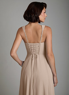 Azazie Azaria Bridesmaid Dresses Taupe A-Line Corset Chiffon Dress image2