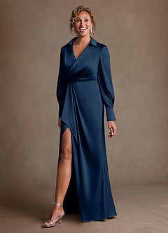 Azazie Jacinta Suknie dla Matki Panny Młodej Osłona Pofałdowany Satyna elastyczna Długość podłogi Sukienka image2