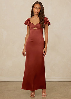 Christian Siriano Bridal for Azazie 1005 Robes de demoiselle d'honneur Robe Fourreau en Satin extensible Encolure en Forme de Cœur Terracotta image4