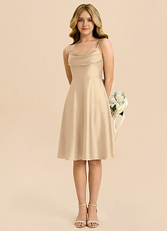 Azazie Bear Junior Robe Trapèze en Satin extensible Encolure en Forme de Cœur Champagne image5